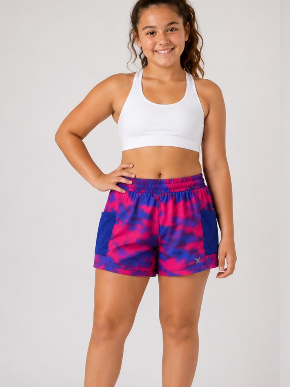 Girls Xersion Plus Size Pink and Blue Tie-Dye Workout Shorts Exercise Gym Run